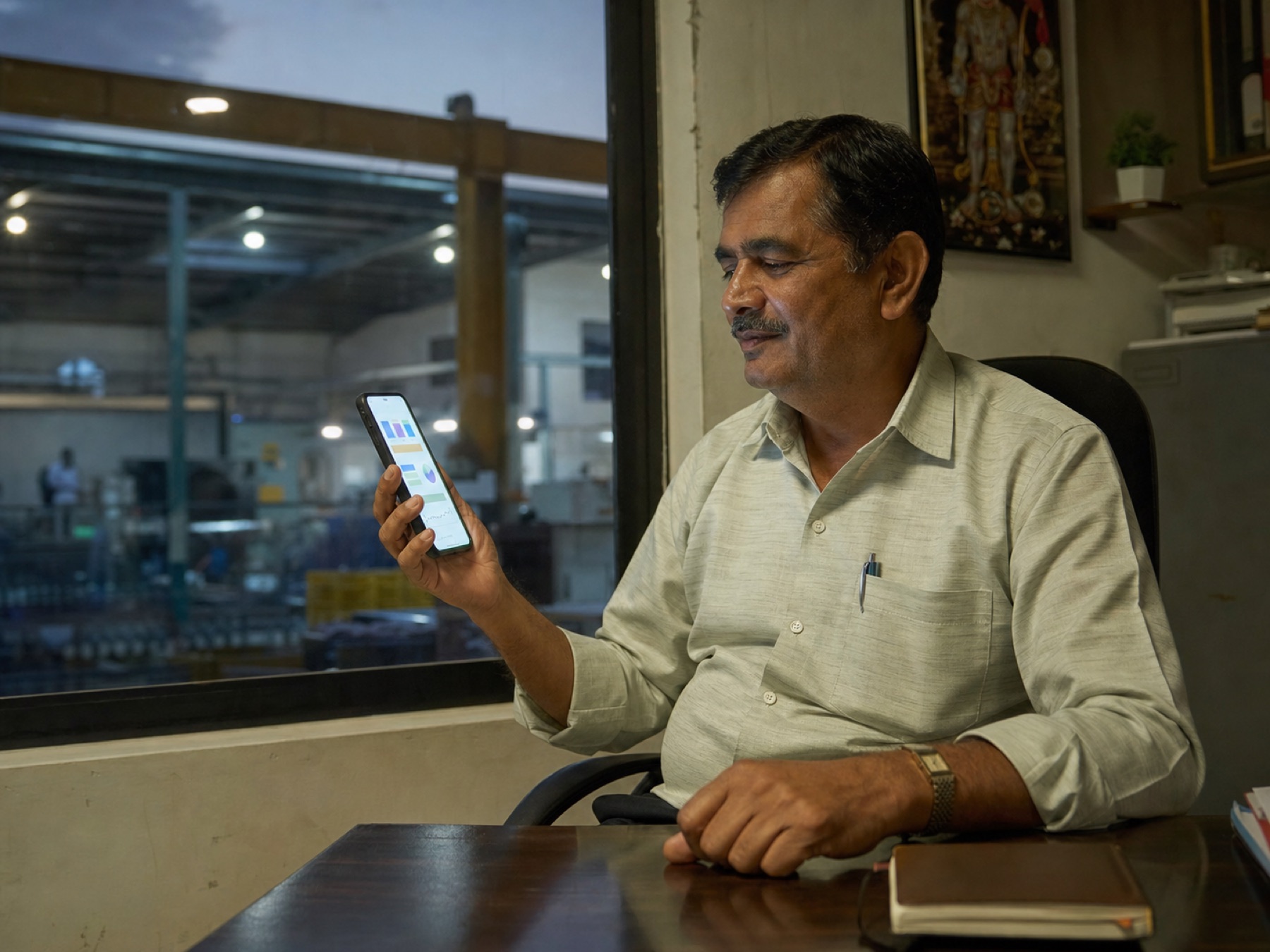 A Vadodara business owner sending a message from his office