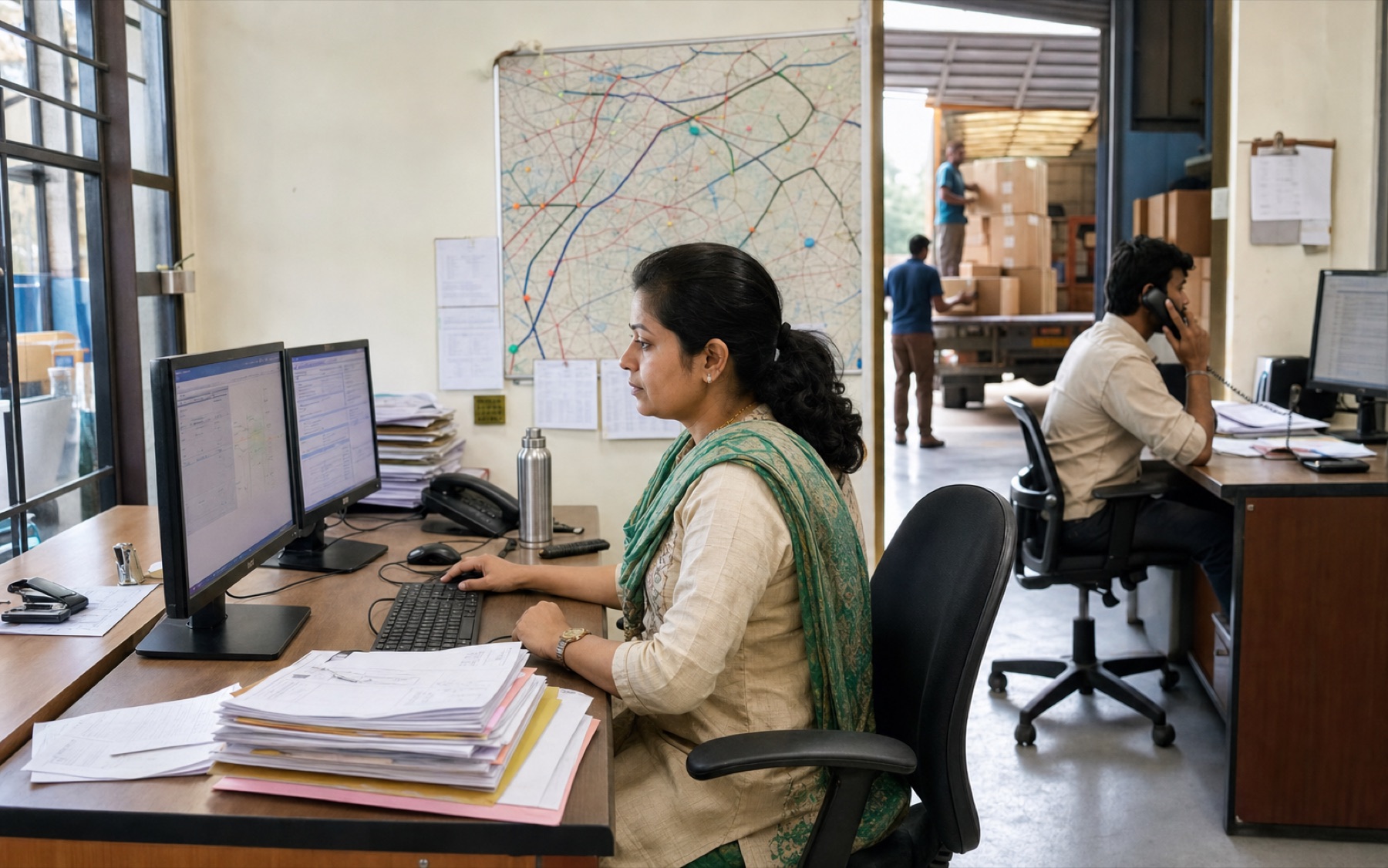 An industrial distribution office handling customer enquiries and dispatches